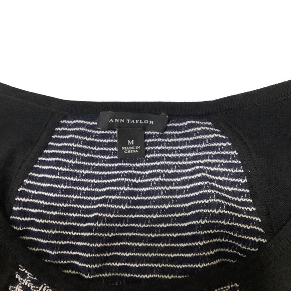 Ann Taylor Short Sleeve Midi Dress Sz Medium Bodycon Fitted Black / White / Navy - Picture 7 of 10